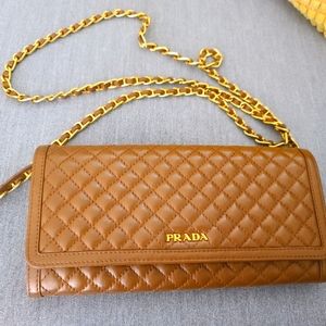 Prada quilted brown calf leather purse/wallet